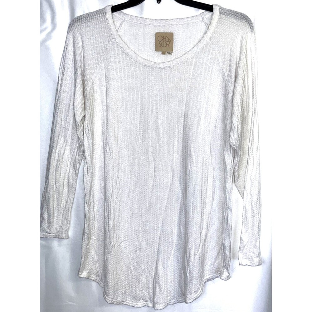 Cha Sor Long Sleeve Light Weight Sweater Shirt Solid White Size XXL